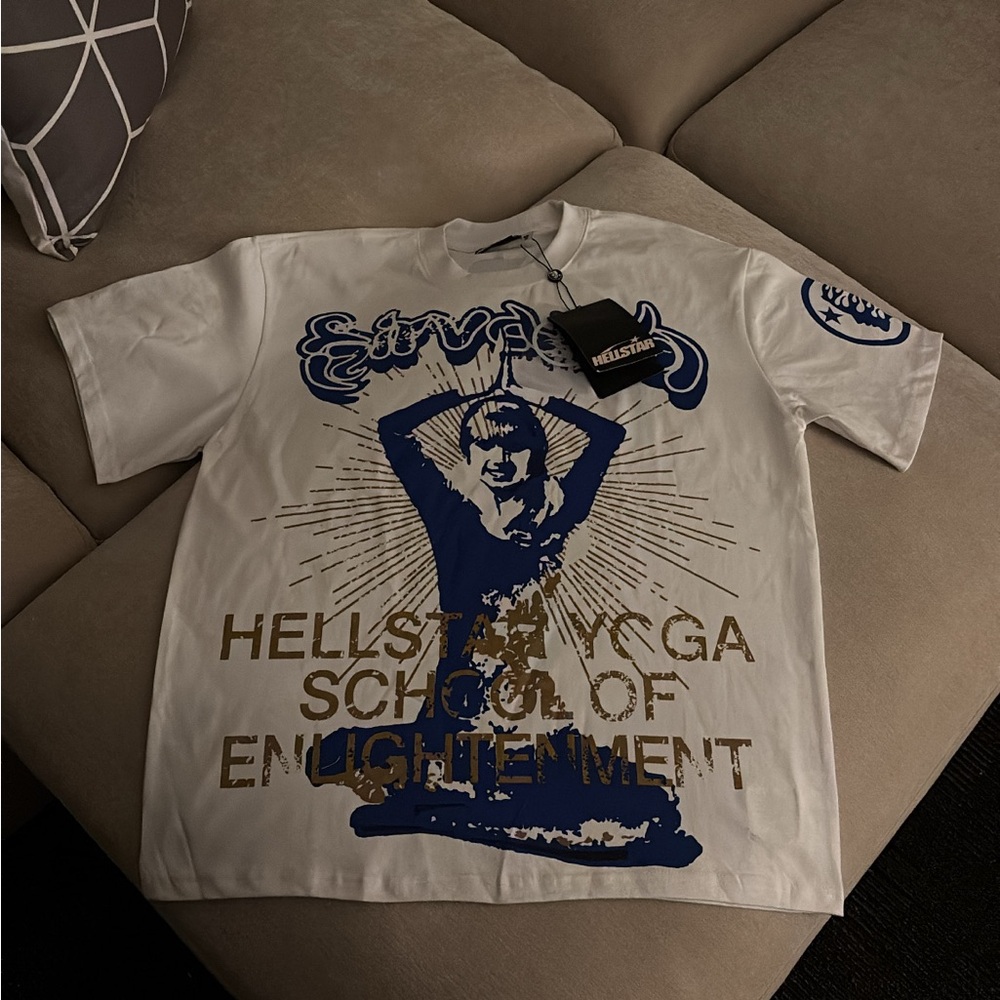 White and Blue Short Sleeve Tees with Graphic Designs